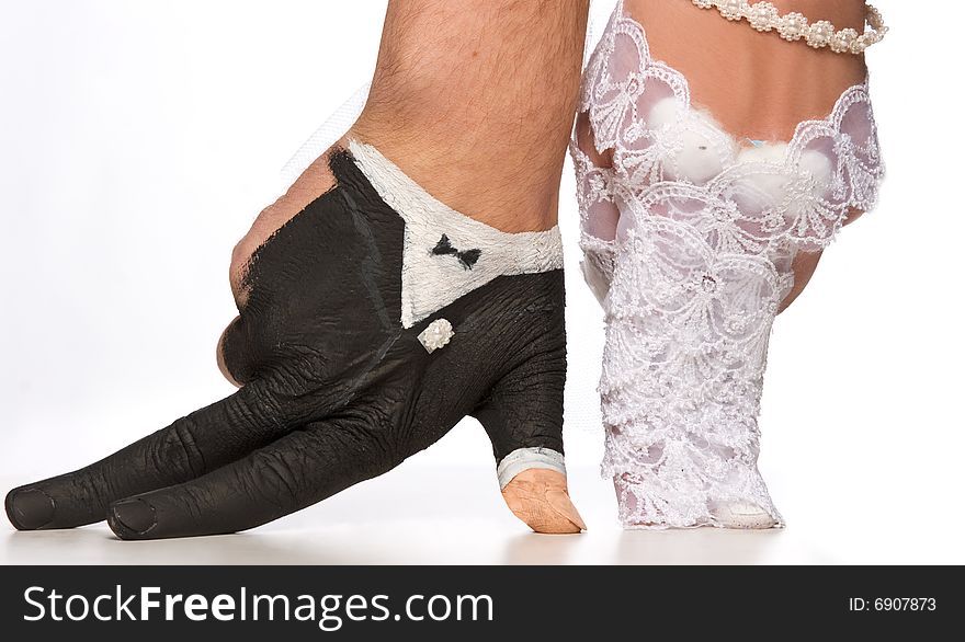 Hands painted as beautiful bride over white background