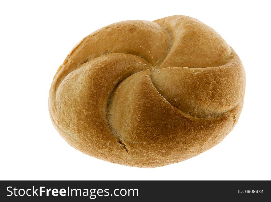 Roll against a white background, fresh baking goods as a food