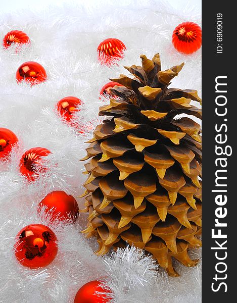 Pine Cone With Red Ornaments