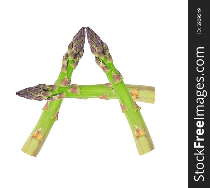 Asparagus spears in the shape of the letter a, over white background. Asparagus spears in the shape of the letter a, over white background.