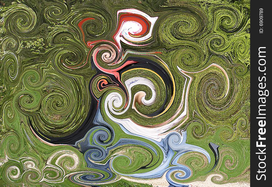 Abstract painting of spirals with nature-like colors. Abstract painting of spirals with nature-like colors.