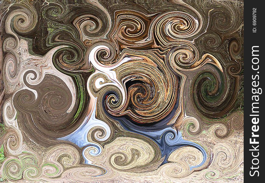 Abstract painting of spirals with nature-like colors. Abstract painting of spirals with nature-like colors.