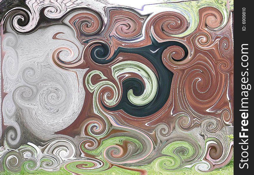 Abstract painting of spirals with nature-like colors. Abstract painting of spirals with nature-like colors.