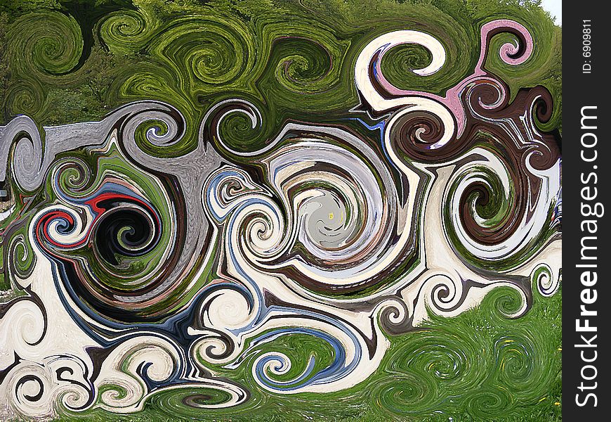 Abstract painting of spirals with nature-like colors. Abstract painting of spirals with nature-like colors.