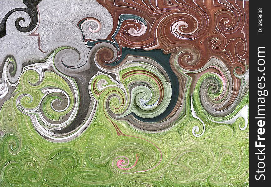 Abstract painting of spirals with nature-like colors. Abstract painting of spirals with nature-like colors.