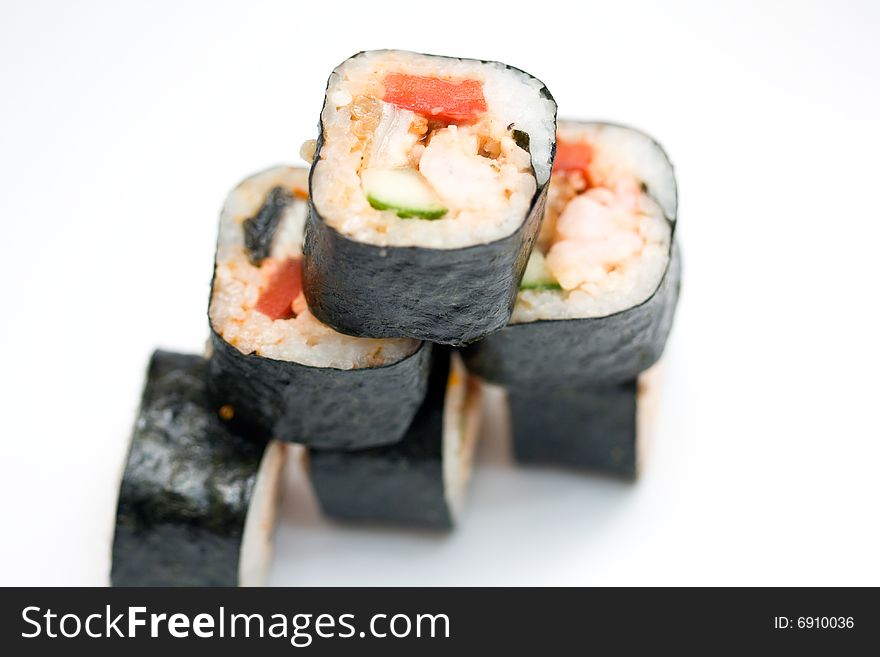 A set of japanese rolls on neutral background