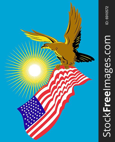 Illustration of an Eagle carrying an American flag. Illustration of an Eagle carrying an American flag