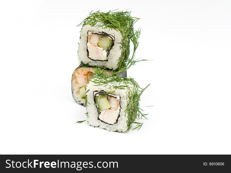 A set of japanese rolls on neutral background