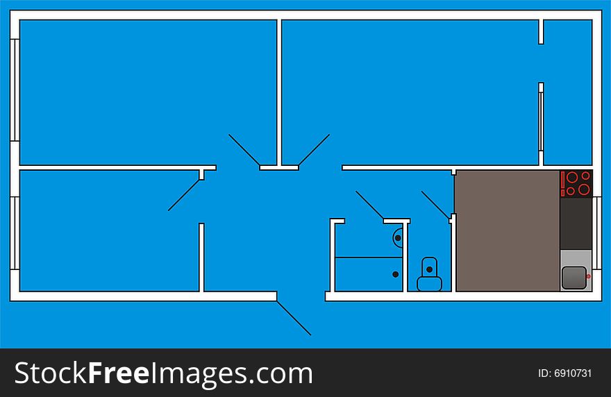 Room layout illustration on blue