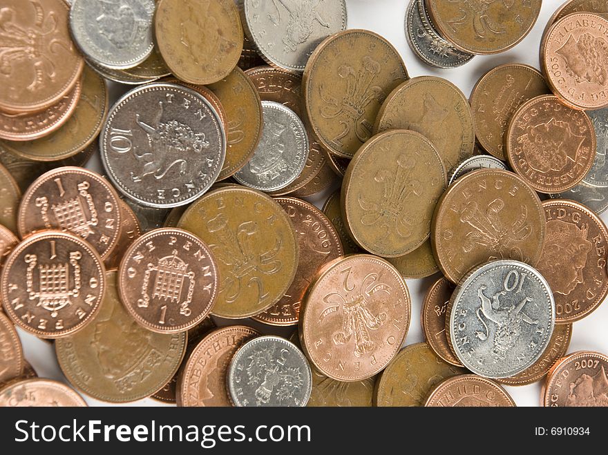 UK pence coins different colors