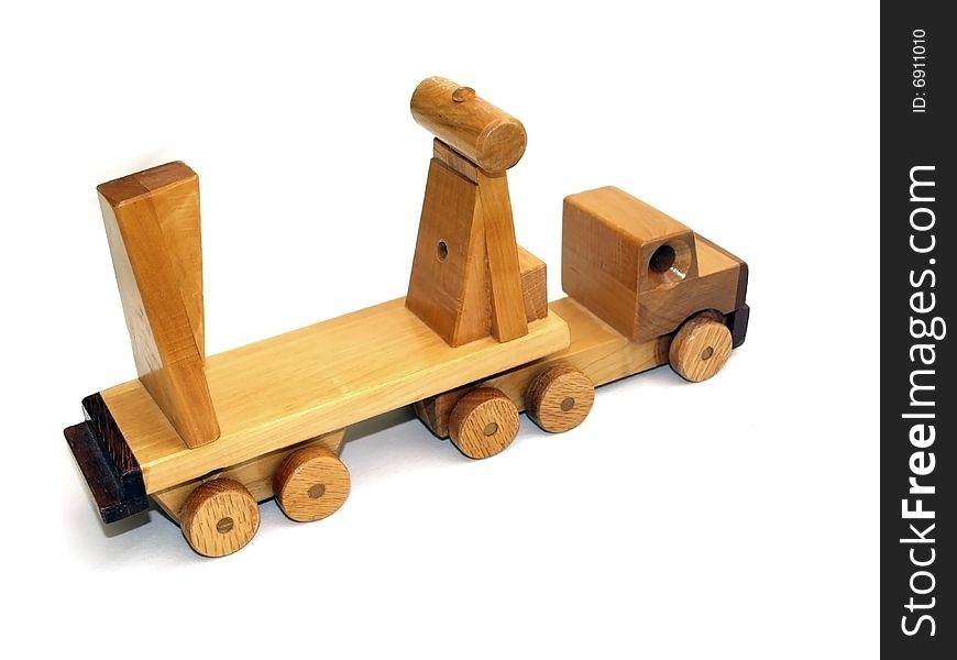 Wooden toy macktruck, rear-view, on white background. Wooden toy macktruck, rear-view, on white background.