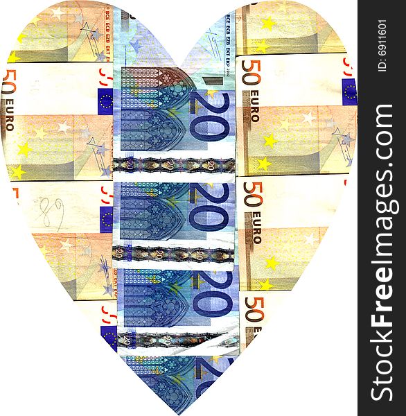 Background-shaped heart of euro banknotes