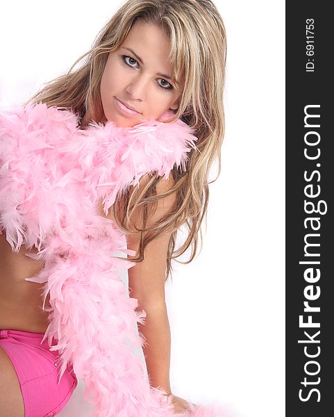 Beautiful young woman with pink boa. Beautiful young woman with pink boa