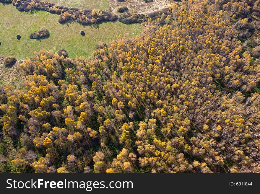 Aerial view of landscape of vast plains and forest in Siberia, Russian Federation. Aerial view of landscape of vast plains and forest in Siberia, Russian Federation.