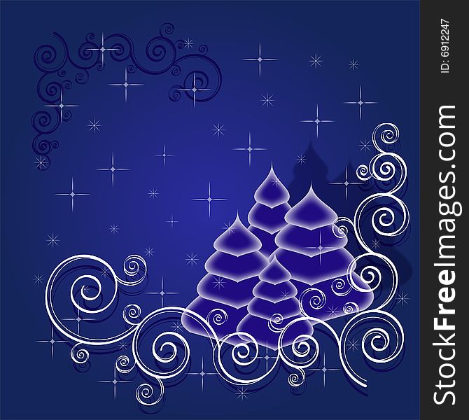 Winter background, blue, fir-trees, snowing, design element, eps formate