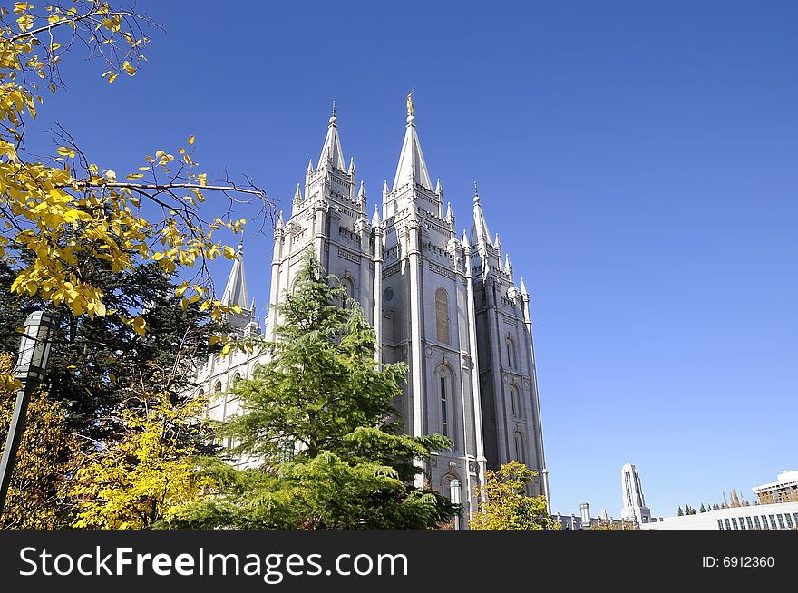 Looking up at the mormon temple in salt lake