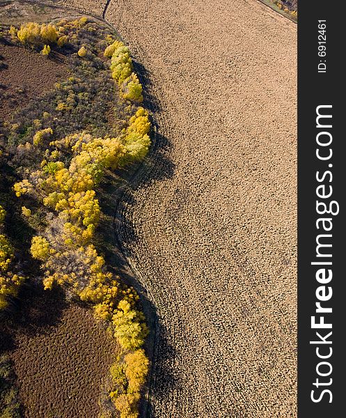 Aerial view of landscape of vast plains and forest in Siberia, Russian Federation. Aerial view of landscape of vast plains and forest in Siberia, Russian Federation.