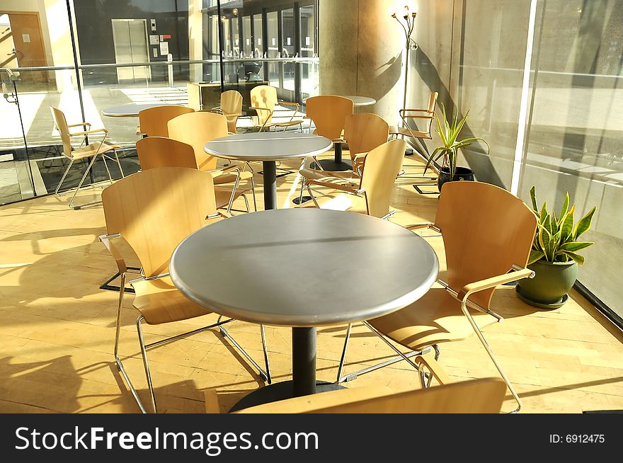 Empty coffee table and chairs with shadows. Empty coffee table and chairs with shadows