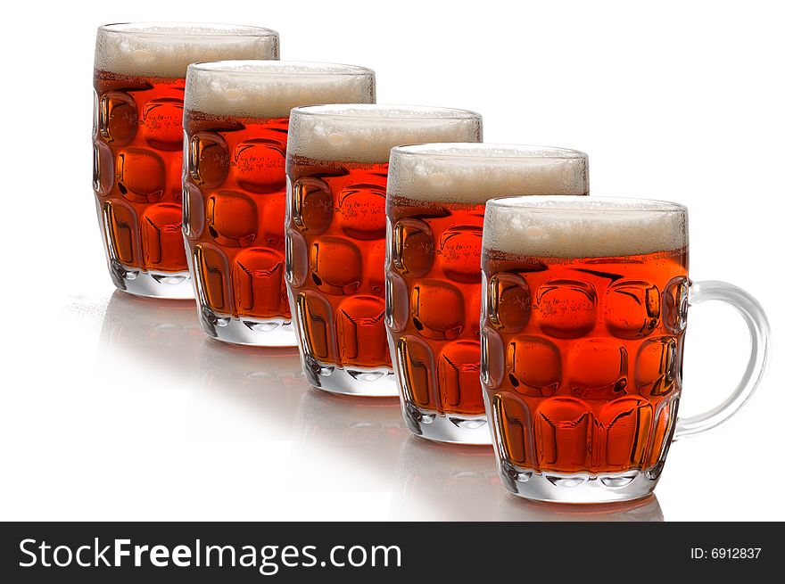 Glasses of beer isolated on white