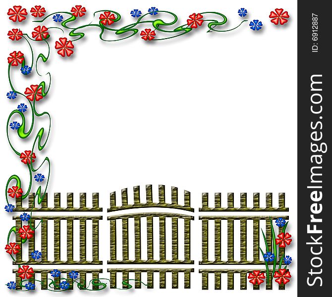 Garden gate and colorful flowers scrapbook page illustration. Garden gate and colorful flowers scrapbook page illustration