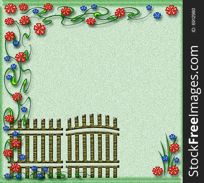 Garden gate and colorful flowers scrapbook page illustration. Garden gate and colorful flowers scrapbook page illustration
