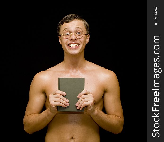 Naked young model with book