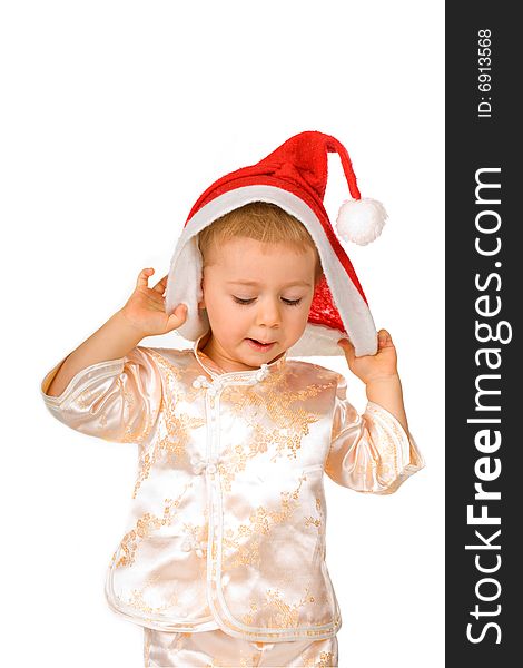 Cheerful baby girl wearing Santa Claus hat. Cheerful baby girl wearing Santa Claus hat