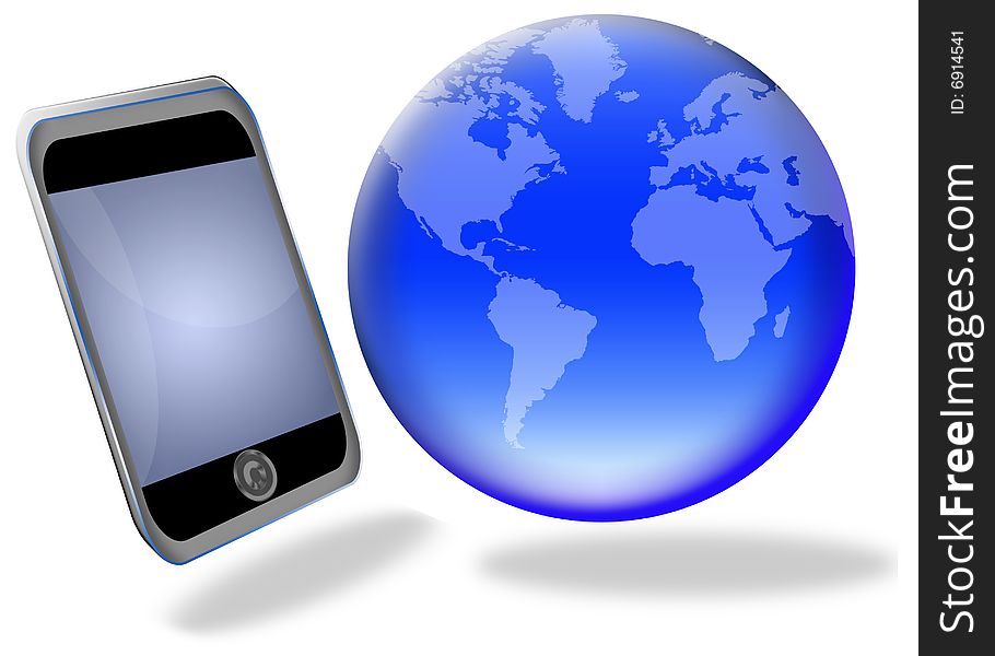 Illustration of modern phone. concept of telecommunications in the world. Illustration of modern phone. concept of telecommunications in the world