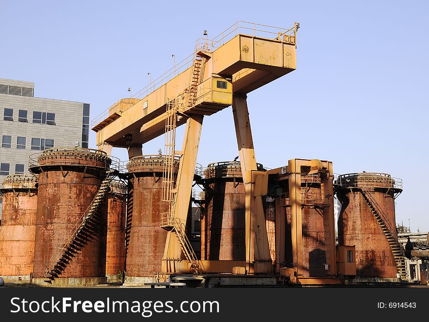 Chemical Factory with crane and oil tanks
