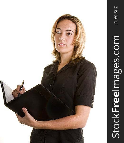 Blonde in Black Shirt Writing in Notebook