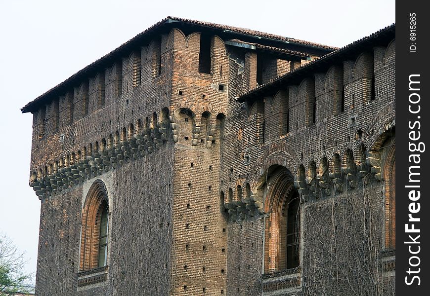 A tower of the ancient Castello Sforzesco in Milan, Italy. A tower of the ancient Castello Sforzesco in Milan, Italy