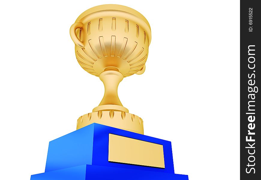 3d rendering of golden cup closeup on white background