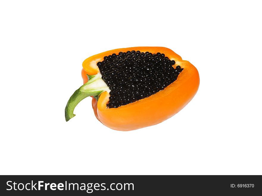 Black caviar  with orange bell pepper (isolated)