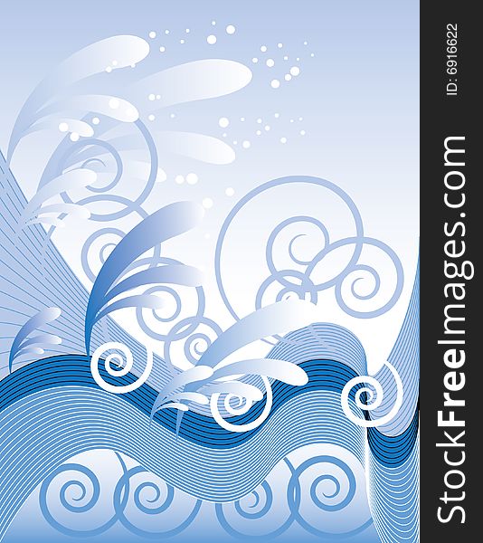 Curls and Splashes of Ocean Waves are Featured in an Abstract Background Illustration. Curls and Splashes of Ocean Waves are Featured in an Abstract Background Illustration.