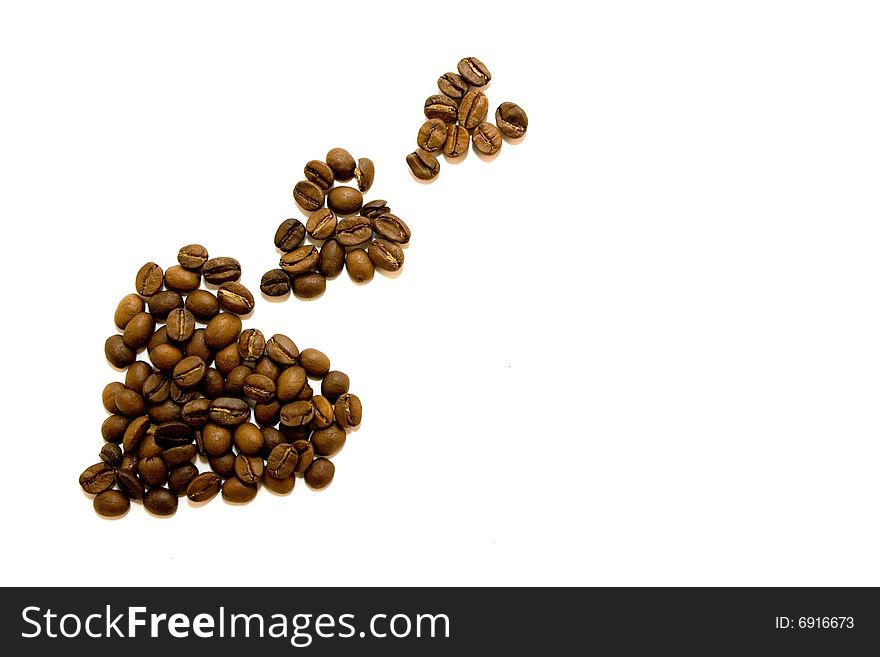 Arrows made of coffee beans on white background isolated. Arrows made of coffee beans on white background isolated