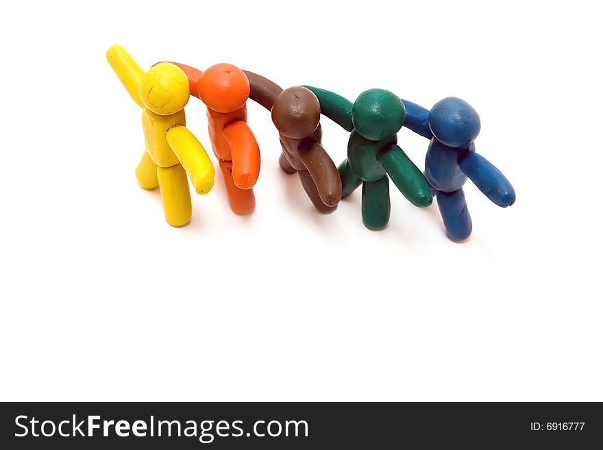 Multicolored clay people trying to catch a taxi. Multicolored clay people trying to catch a taxi