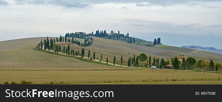 Acharacteristic view of Val d'Orcia in Tuscany, Italy