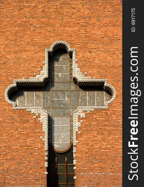 Big cross on church wall