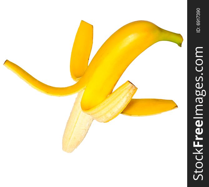 Ripe peeled banana isolated on white background