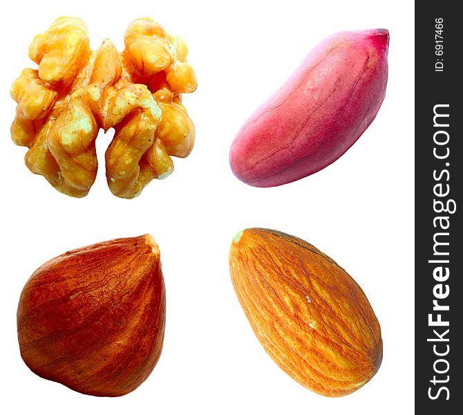 Set of nuts on the white background