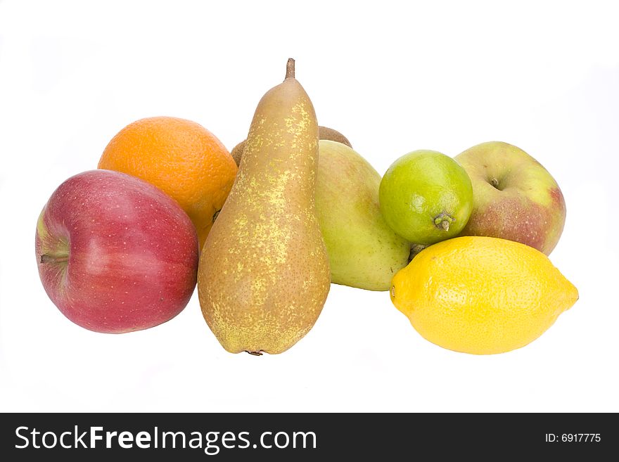 A collection of fresh fruits on white background