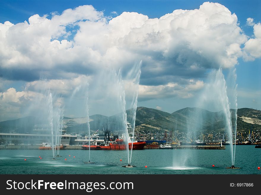 Russia. Fountains in a bay of the city of Novorssijska. Russia. Fountains in a bay of the city of Novorssijska.