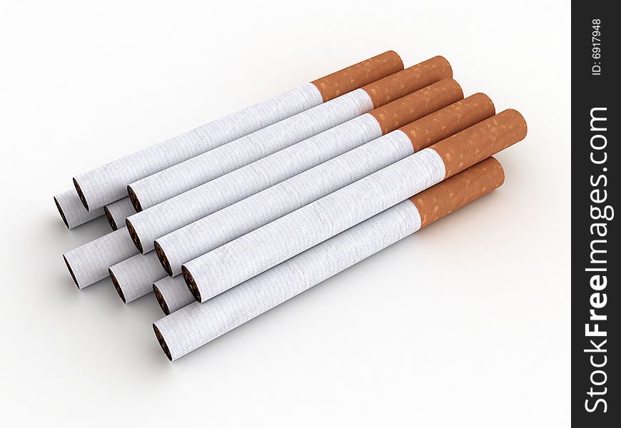 Cigarettes with no lables isolated on white background. Cigarettes with no lables isolated on white background
