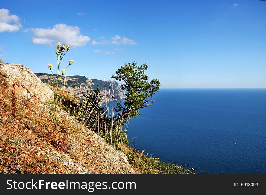 Balaclava sunny mountains and Black sea. Balaclava sunny mountains and Black sea