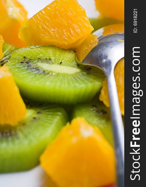 Dessert of kiwi and orange slices fresh