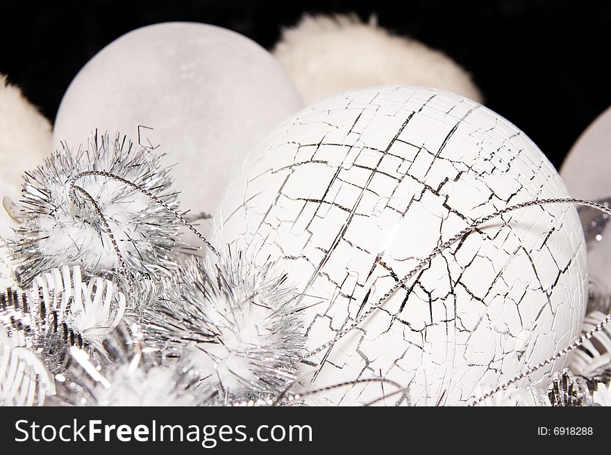 Xmas decoration ornaments in white and silver