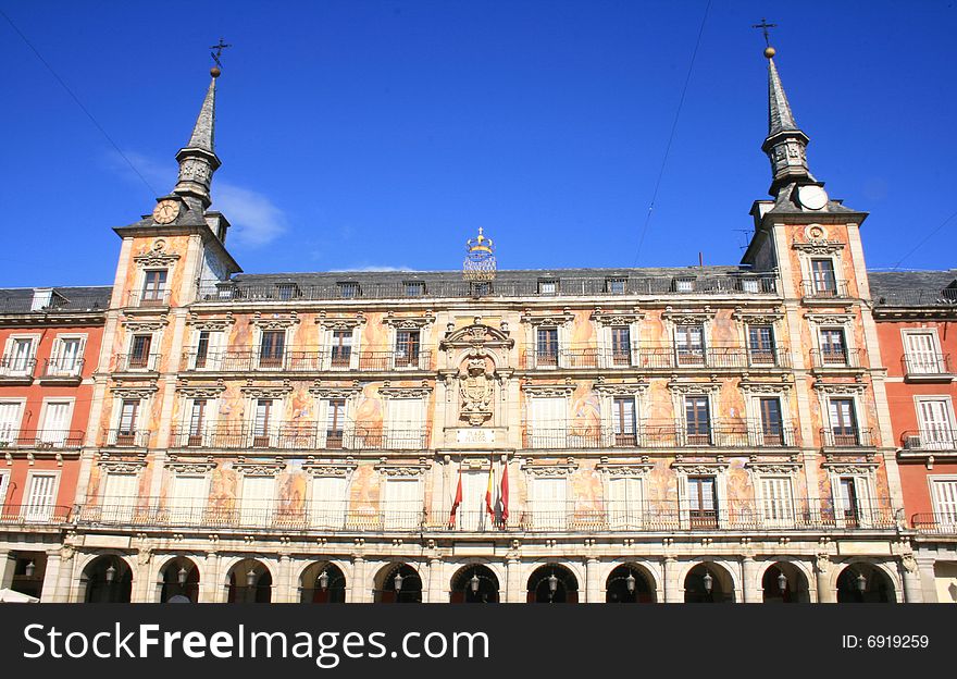 Main building of the XVII century buildings of Plaza Mayor in Madrid Spain