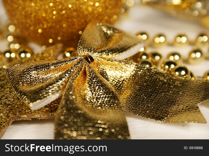 Golden Christmas ornament, close up