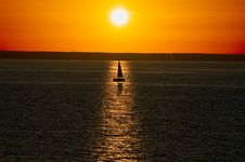 Sunset Sailing Boat Stock Photography