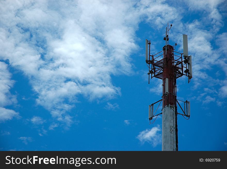 Telecommunication tower in blue sky